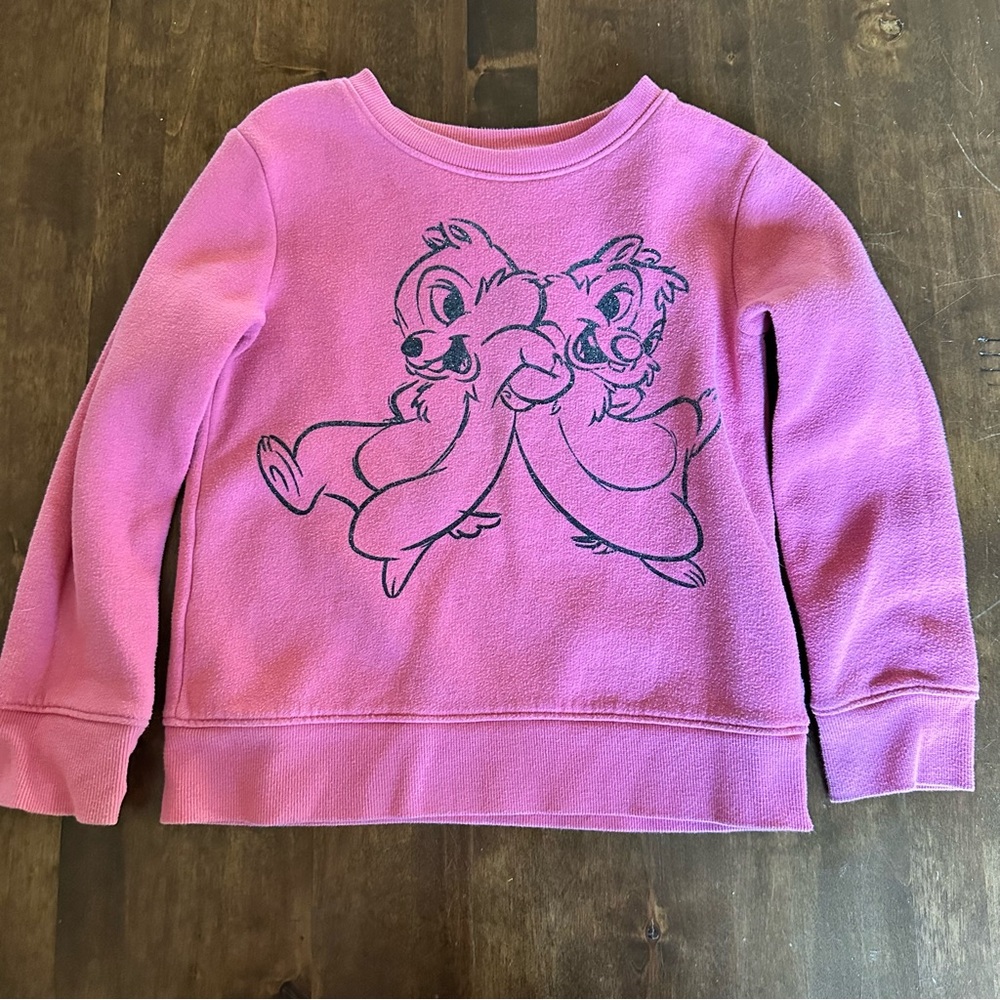 Disney Girls Size‎ 5 Sweatshirt Chip & Dale Pink Walt Disney World Outfit Cute